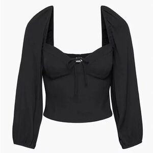 Aritzia Wilfred Novella Blouse - Black Crepe Long Sleeve Top